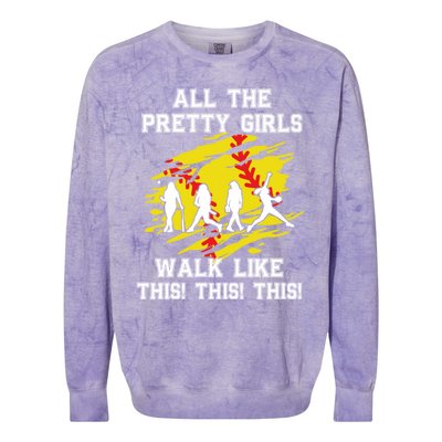 Softball Pretty Walk Like This Funny Softball Player Gift Colorblast Crewneck Sweatshirt