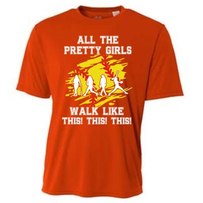 Softball Pretty Walk Like This Funny Softball Player Gift Cooling Performance Crew T-Shirt