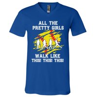 Softball Pretty Walk Like This Funny Softball Player Gift V-Neck T-Shirt