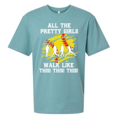 Softball Pretty Walk Like This Funny Softball Player Gift Sueded Cloud Jersey T-Shirt