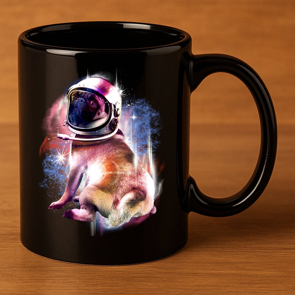 Space Pug Wearing Helmet 11oz C Handle Ceramic Mug