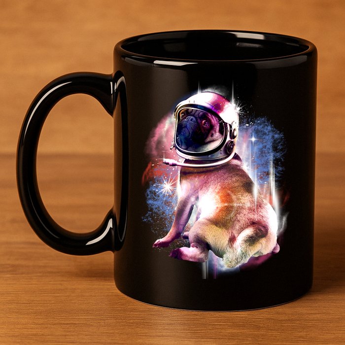 Space Pug Wearing Helmet 11oz C Handle Ceramic Mug