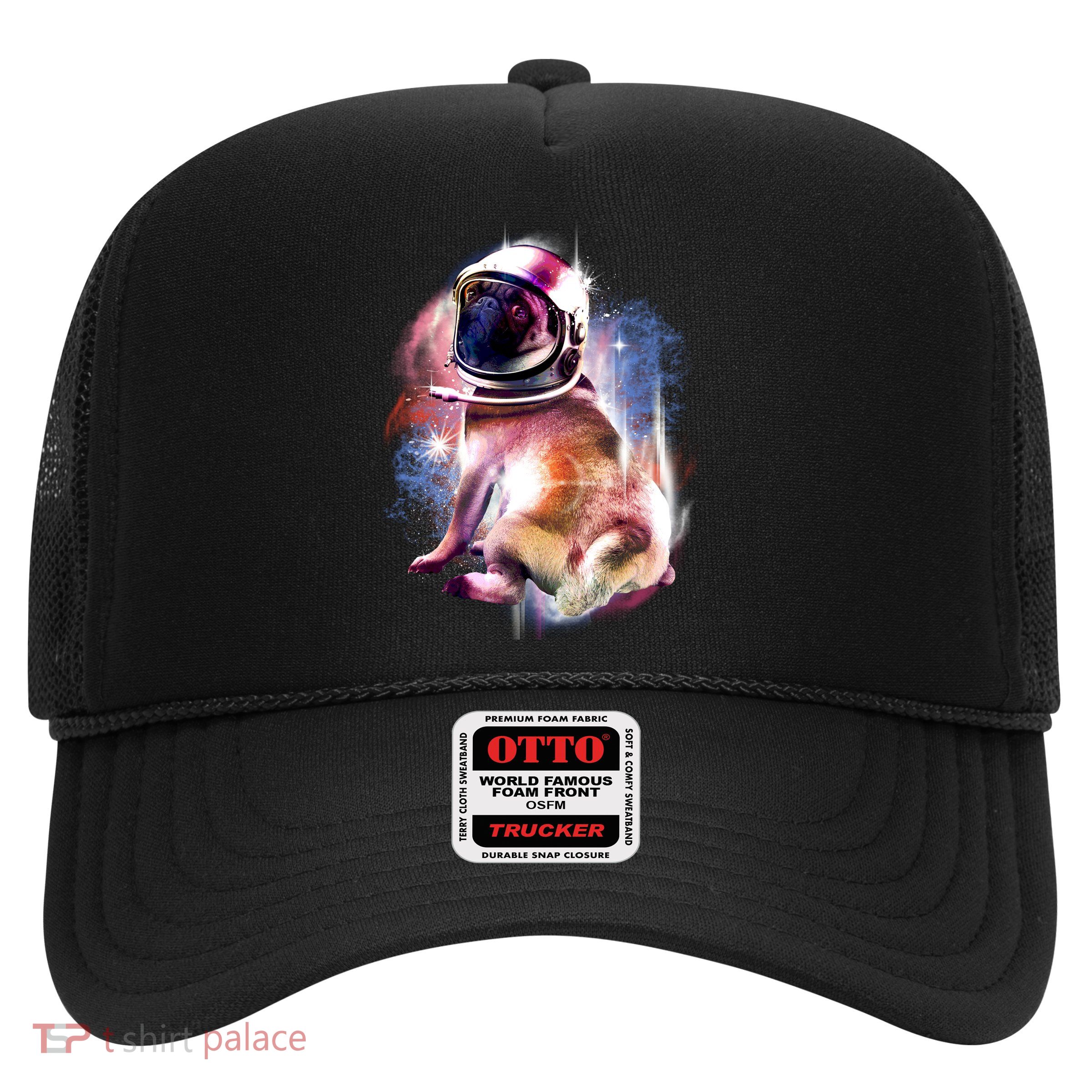 Space Pug Wearing Helmet Trucker Hat