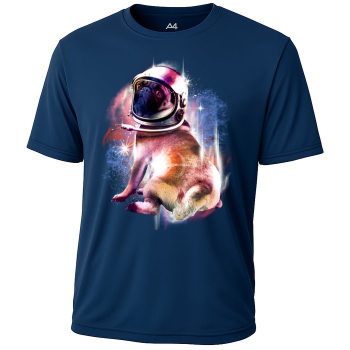 Space Pug Wearing Helmet Cooling Performance Crew T-Shirt