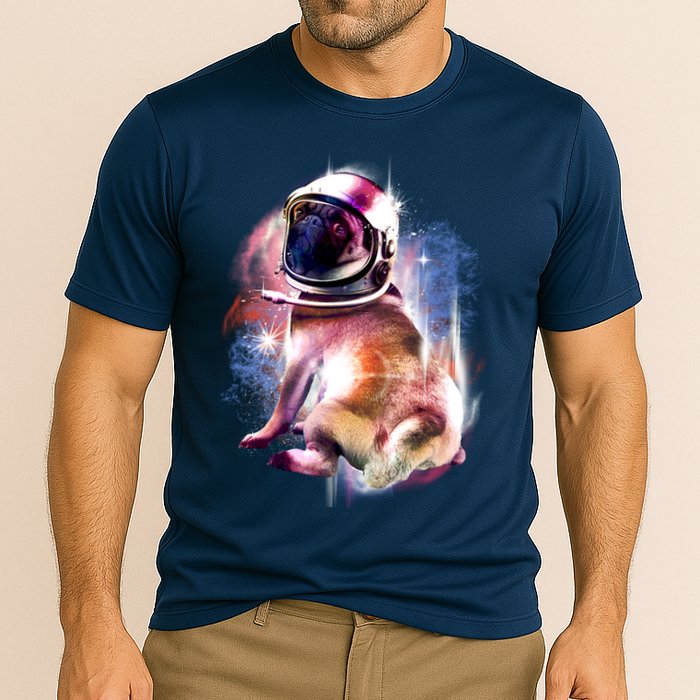 Space Pug Wearing Helmet Cooling Performance Crew T-Shirt