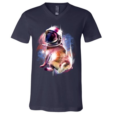 Space Pug Wearing Helmet V-Neck T-Shirt