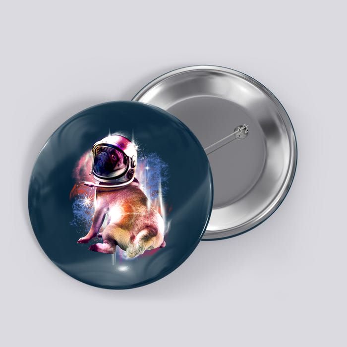 Space Pug Wearing Helmet Button