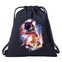 Space Pug Wearing Helmet Drawstring Bag