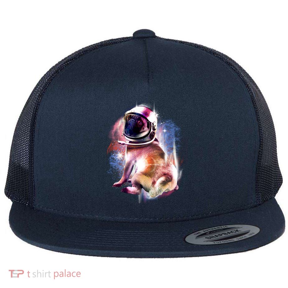 Space Pug Wearing Helmet Flatbill Hat