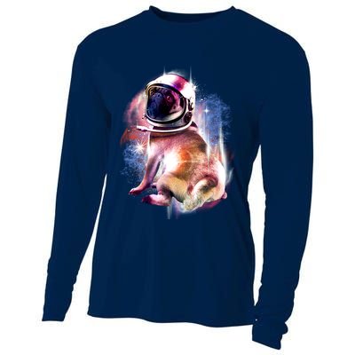 Space Pug Wearing Helmet Cooling Performance Long Sleeve Crew