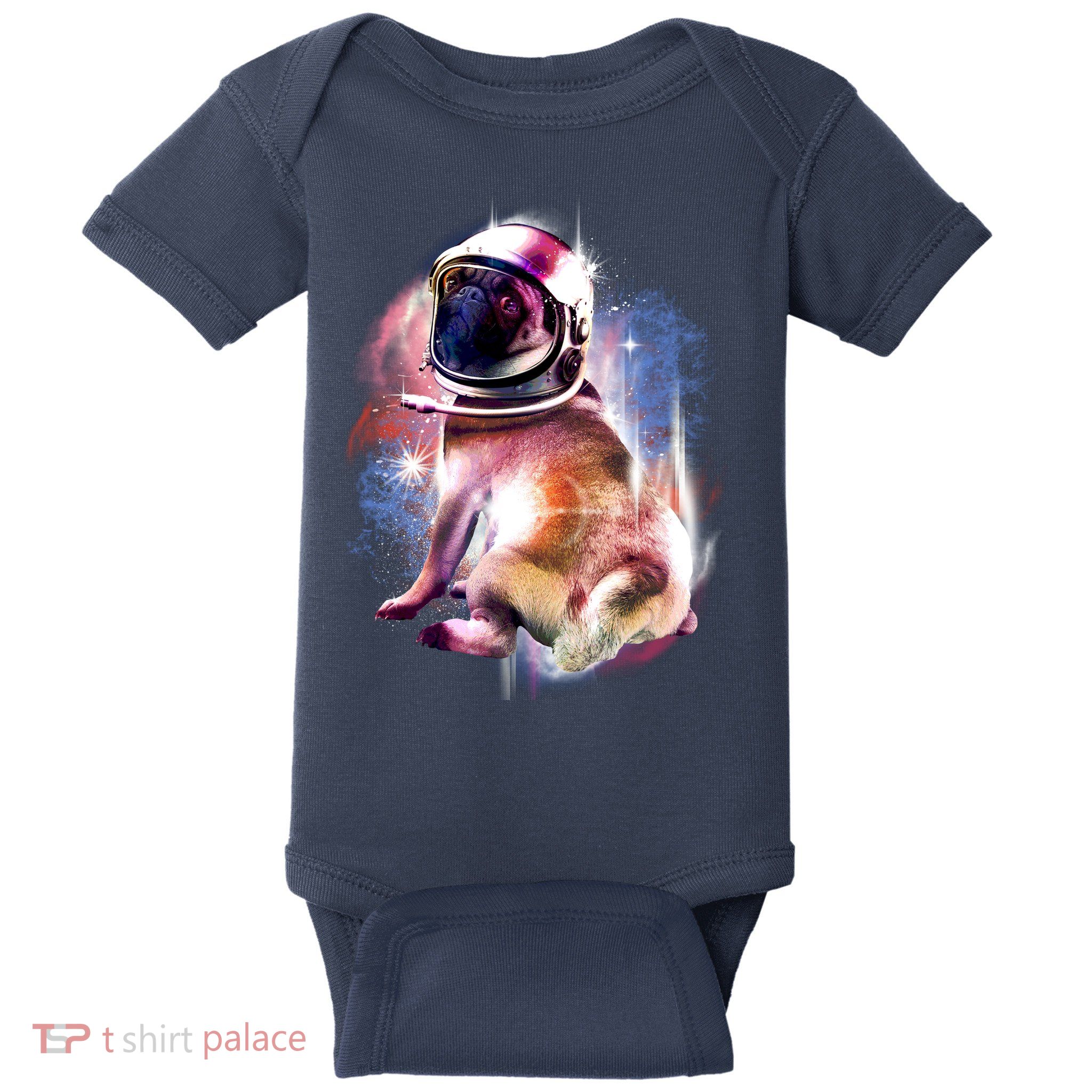 Space Pug Wearing Helmet Baby Bodysuit