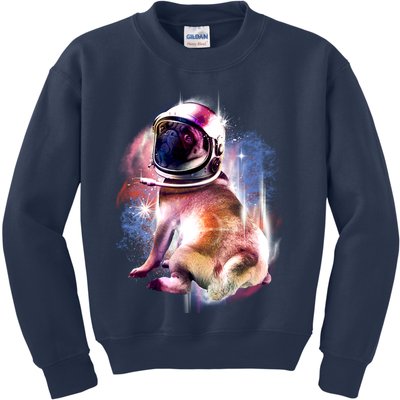 Space Pug Wearing Helmet Kids Sweatshirt