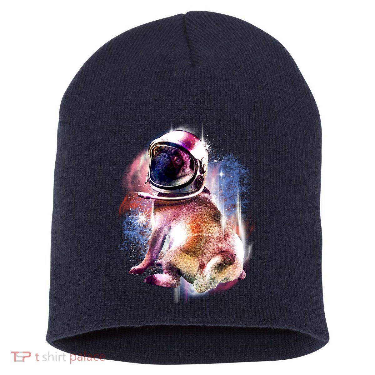 Space Pug Wearing Helmet Short Acrylic Beanie