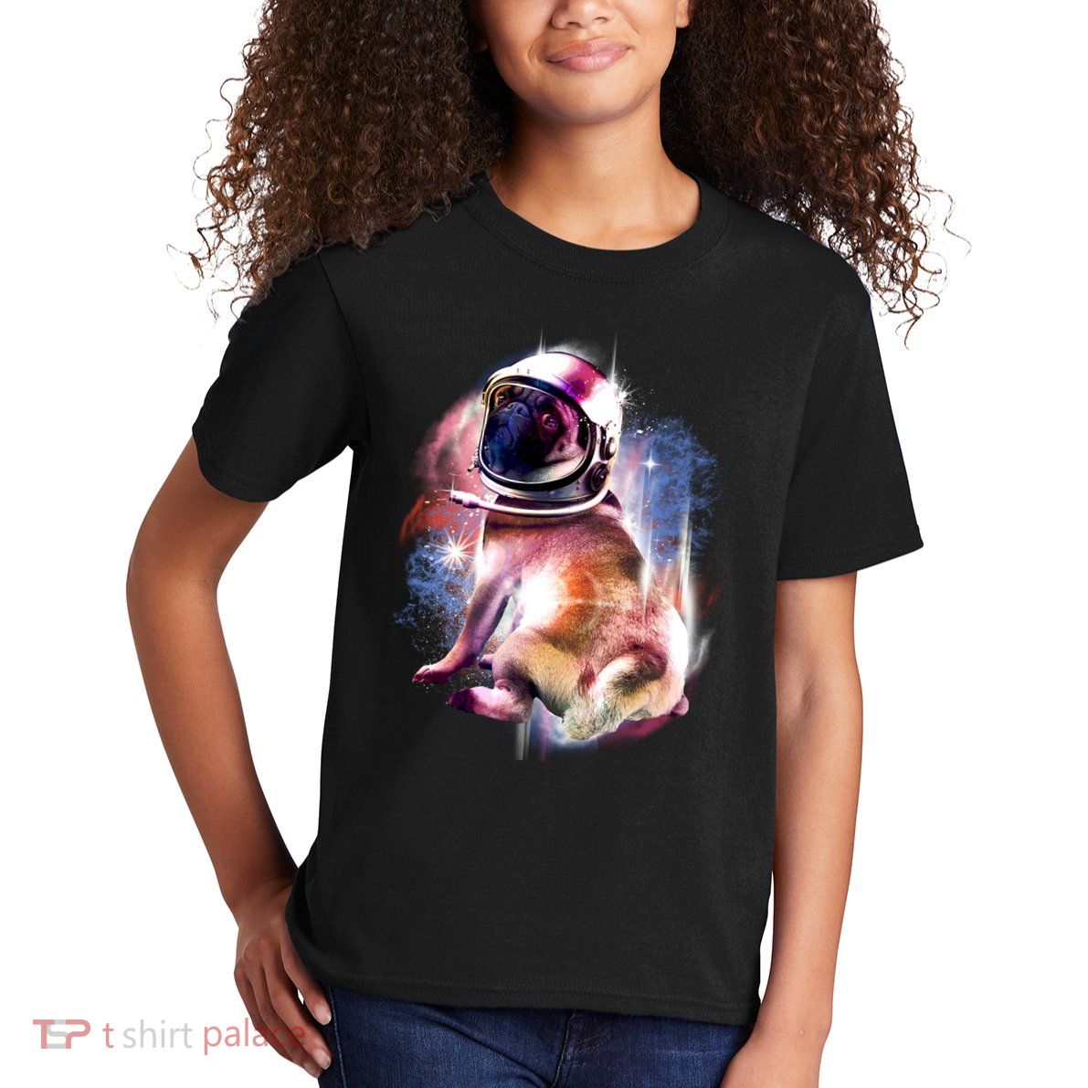 Space Pug Wearing Helmet Kids T-Shirt
