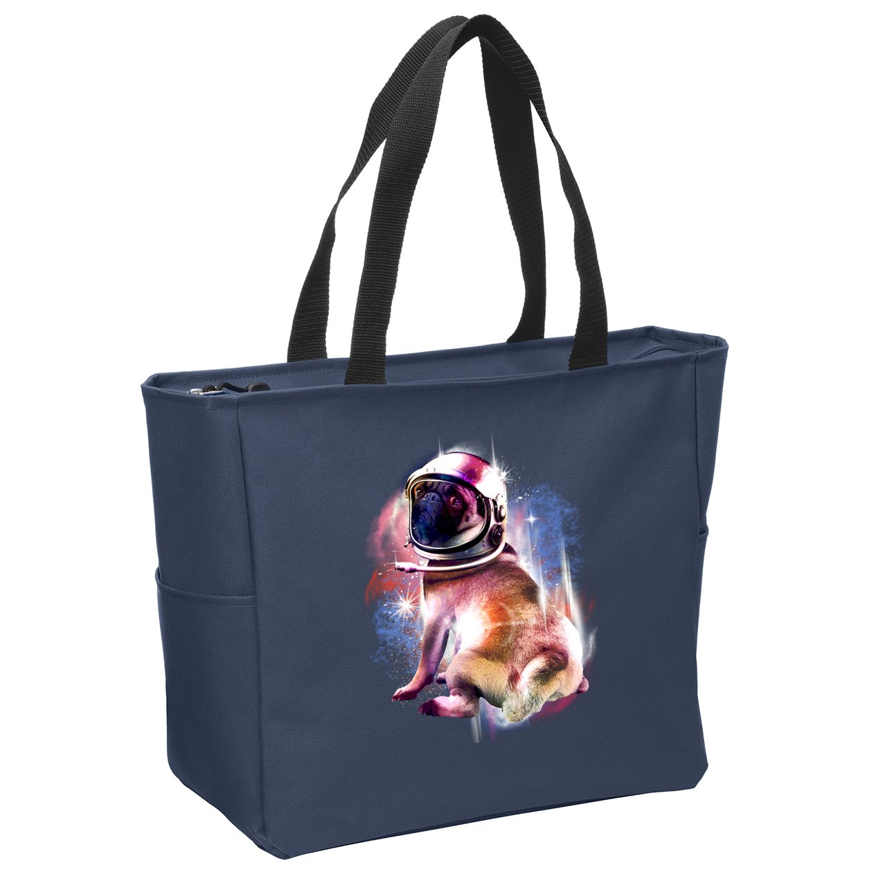 Space Pug Wearing Helmet Zip Tote Bag