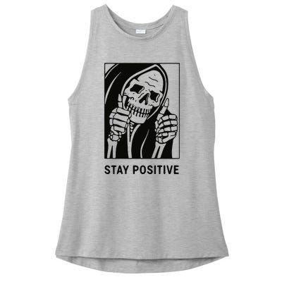 Stay Positive With Skeleton Motivational Mental Health Ladies PosiCharge Tri-Blend Wicking Tank