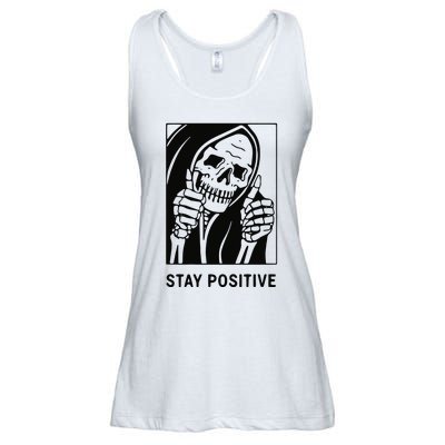 Stay Positive With Skeleton Motivational Mental Health Ladies Essential Flowy Tank