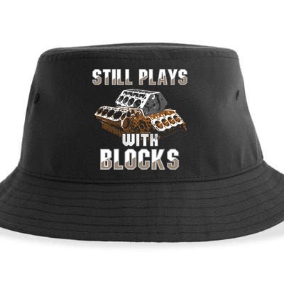 Still Plays With Blocks Gift Auto Drag Racing Car Gift Sustainable Bucket Hat
