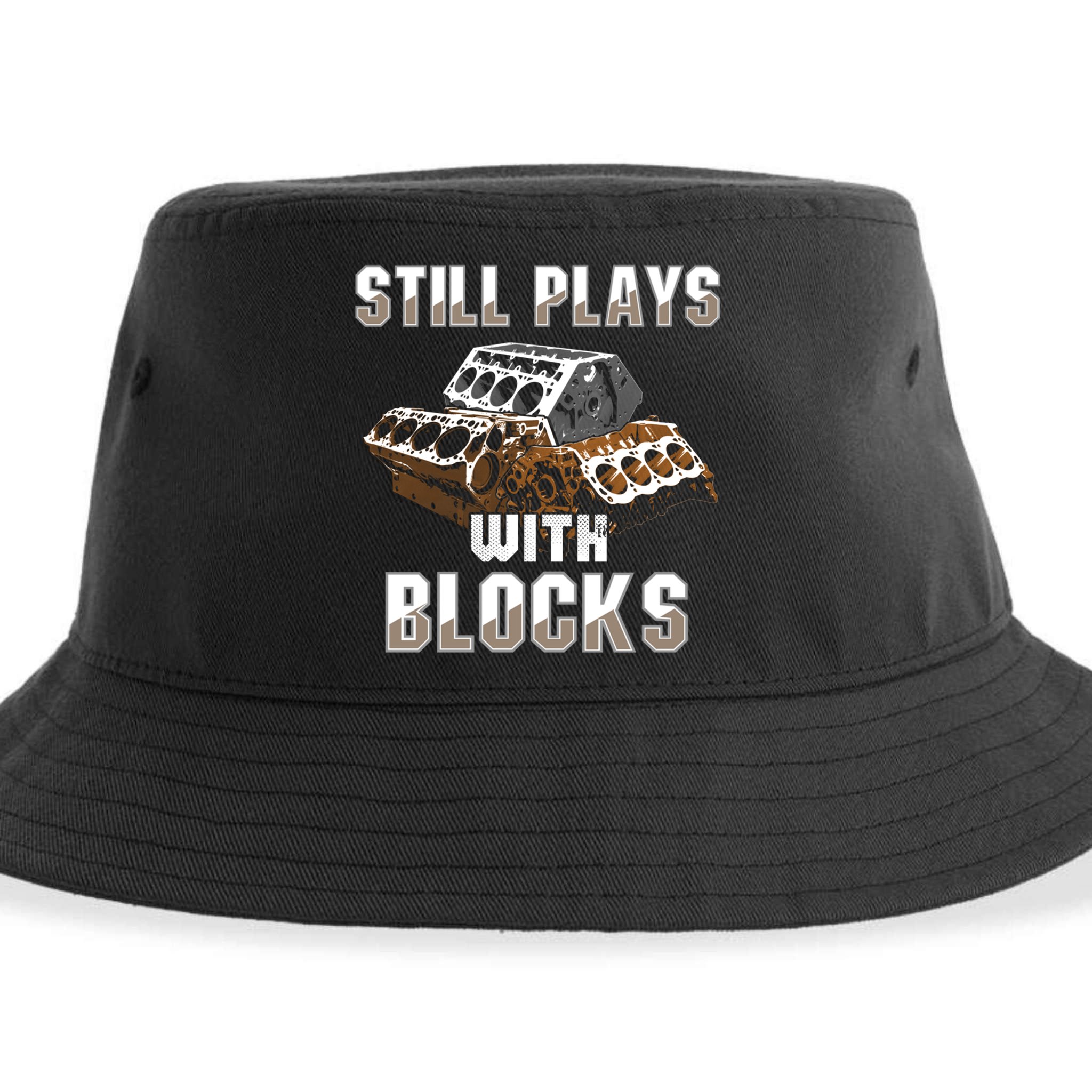 Still Plays With Blocks Gift Auto Drag Racing Car Gift Sustainable Bucket Hat
