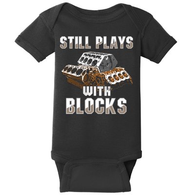 Still Plays With Blocks Gift Auto Drag Racing Car Gift Baby Bodysuit