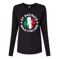 St Patrick Was Italian Shamrock Italy Flag Womens Cotton Relaxed Long Sleeve T-Shirt