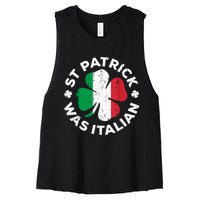 St Patrick Was Italian Shamrock Italy Flag Women's Racerback Cropped Tank