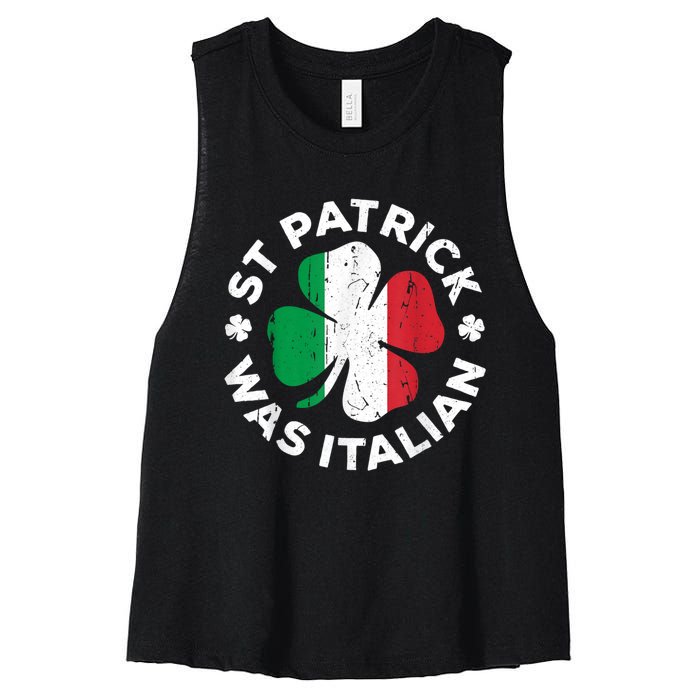 St Patrick Was Italian Shamrock Italy Flag Women's Racerback Cropped Tank