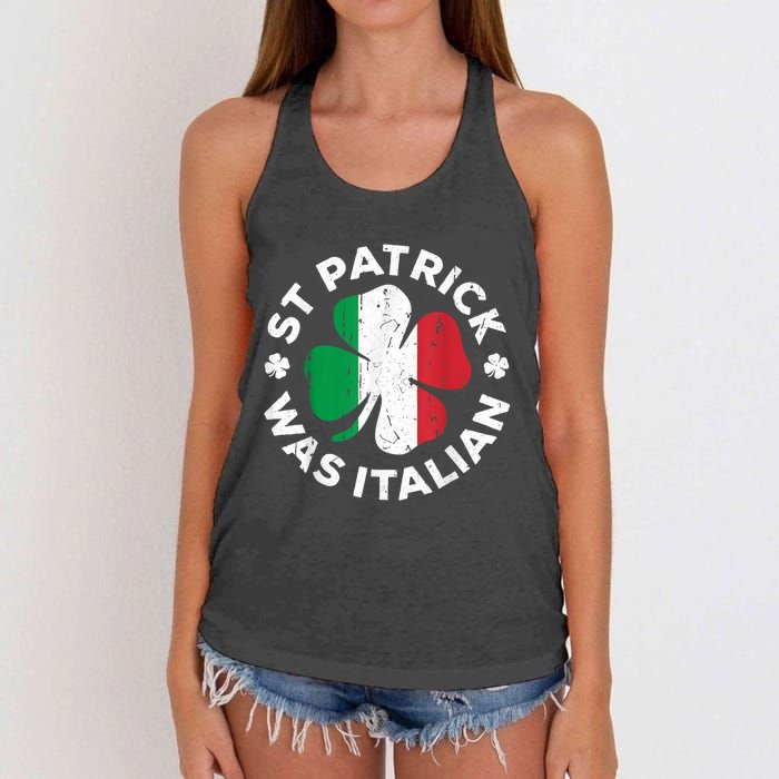 St Patrick Was Italian Shamrock Italy Flag Women's Knotted Racerback Tank