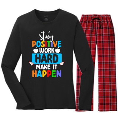 Stay Positive Work Hard Make It Happen Women's Long Sleeve Flannel Pajama Set 