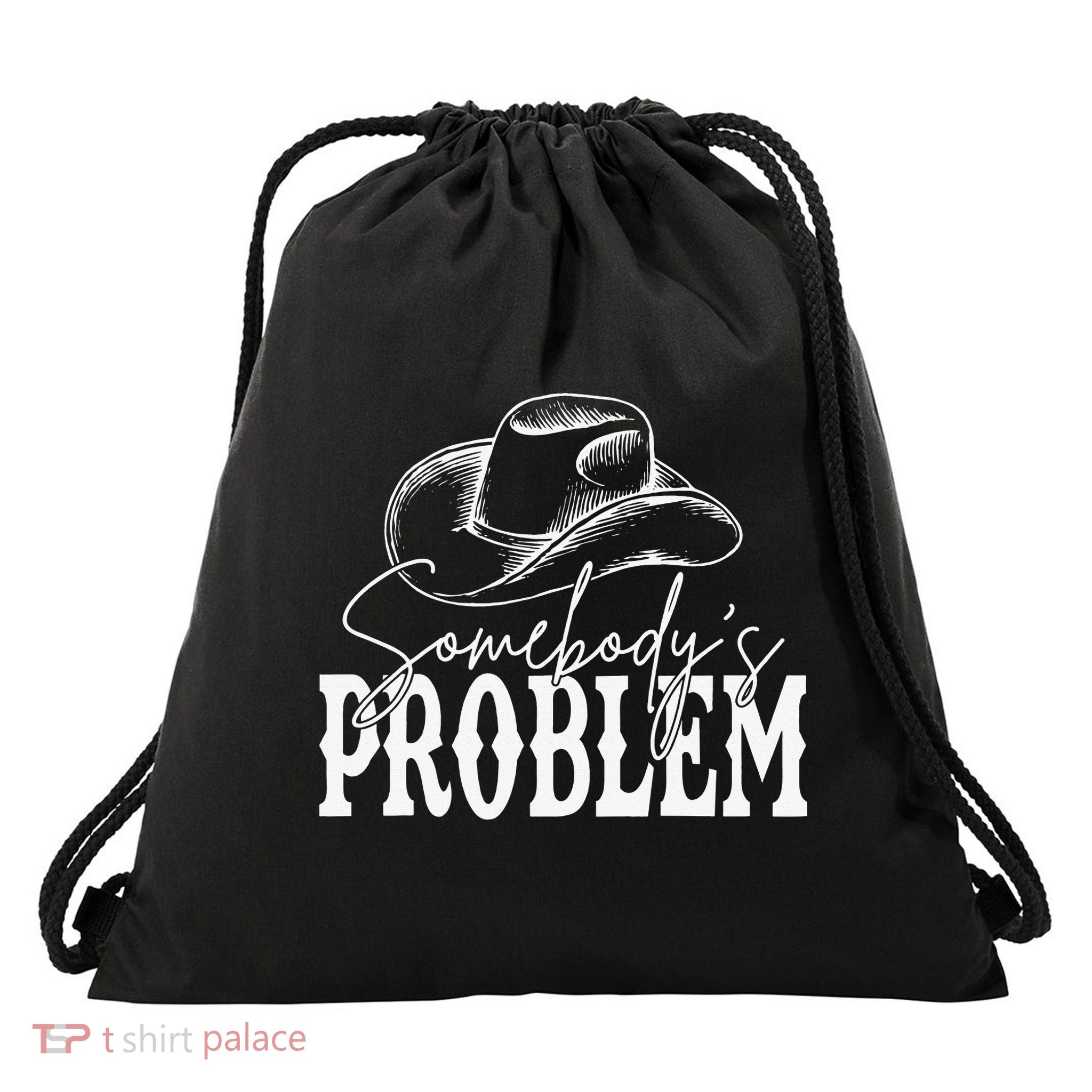 Somebody's Problem Western Country Cow Morgan Fan Drawstring Bag