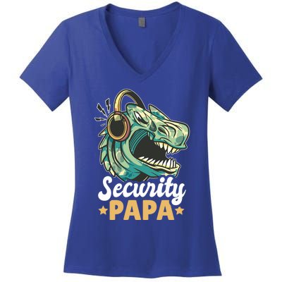 Security Papa With A Dinosaur For Father's Day Meaningful Gift Women's V-Neck T-Shirt