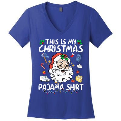 Santa Postal Worker Delivery This Is My Christmas Pajama Gift Women's V-Neck T-Shirt