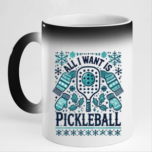 Snowflakes Pickleball Xmas Ugly Pajama Outfit Gift 11oz Black Color Changing Mug