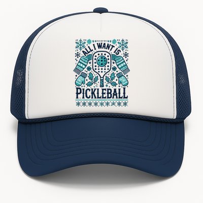 Snowflakes Pickleball Xmas Ugly Pajama Outfit Gift Trucker Hat