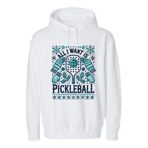 Snowflakes Pickleball Xmas Ugly Pajama Outfit Gift Garment-Dyed Fleece Hoodie