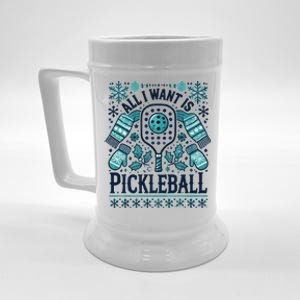 Snowflakes Pickleball Xmas Ugly Pajama Outfit Gift Beer Stein