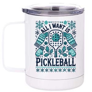 Snowflakes Pickleball Xmas Ugly Pajama Outfit Gift 12 oz Stainless Steel Tumbler Cup