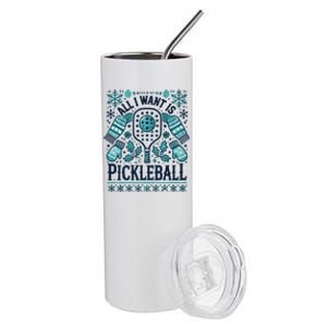 Snowflakes Pickleball Xmas Ugly Pajama Outfit Gift Stainless Steel Tumbler