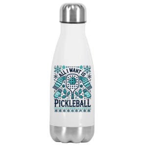 Snowflakes Pickleball Xmas Ugly Pajama Outfit Gift Stainless Steel Insulated Water Bottle