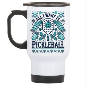 Snowflakes Pickleball Xmas Ugly Pajama Outfit Gift Stainless Steel Travel Mug