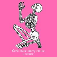 Skeleton Praying X Lord Have Mercy Sinner Gothic Blackwork Stripe Pom Pom Beanie