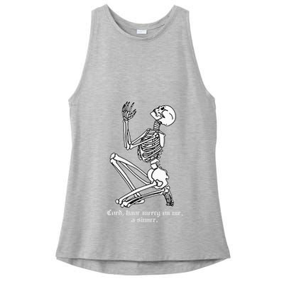 Skeleton Praying X Lord Have Mercy Sinner Gothic Blackwork Ladies PosiCharge Tri-Blend Wicking Tank