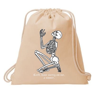 Skeleton Praying X Lord Have Mercy Sinner Gothic Blackwork Drawstring Bag
