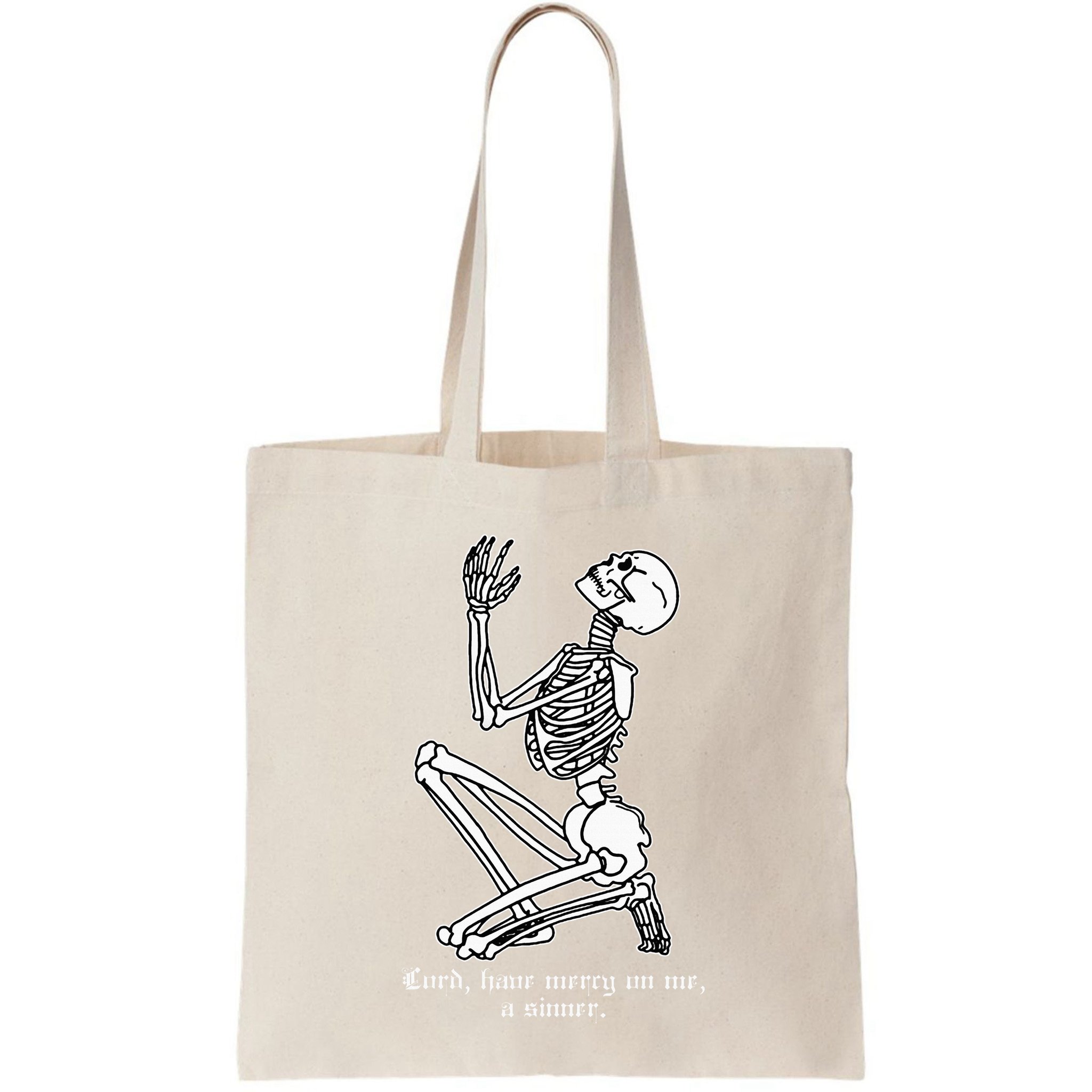 Skeleton Praying X Lord Have Mercy Sinner Gothic Blackwork Bag