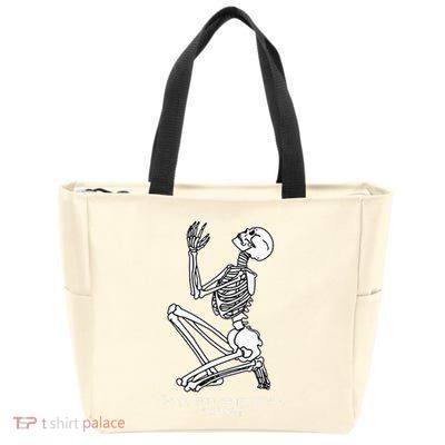 Skeleton Praying X Lord Have Mercy Sinner Gothic Blackwork Zip Tote Bag