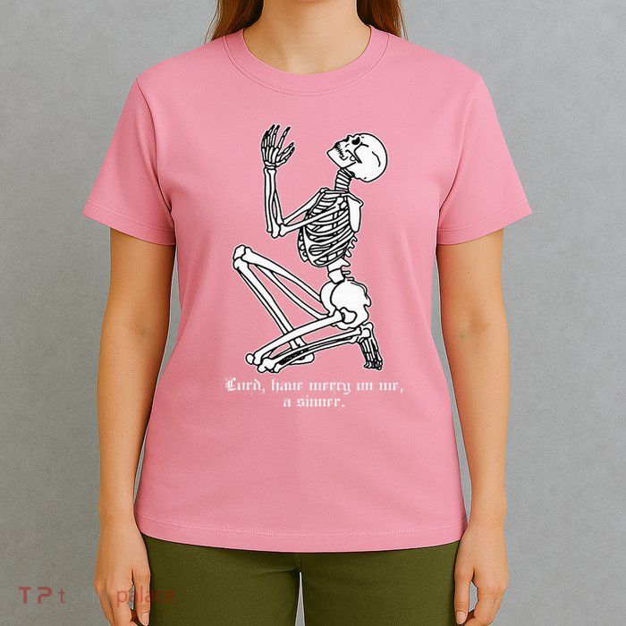 Skeleton Praying X Lord Have Mercy Sinner Gothic Blackwork T-Shirt