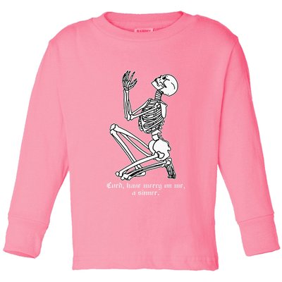 Skeleton Praying X Lord Have Mercy Sinner Gothic Blackwork Toddler Long Sleeve Shirt