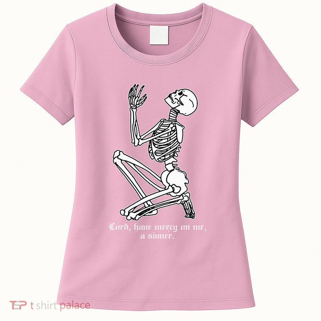 Skeleton Praying X Lord Have Mercy Sinner Gothic Blackwork Womens T-Shirt