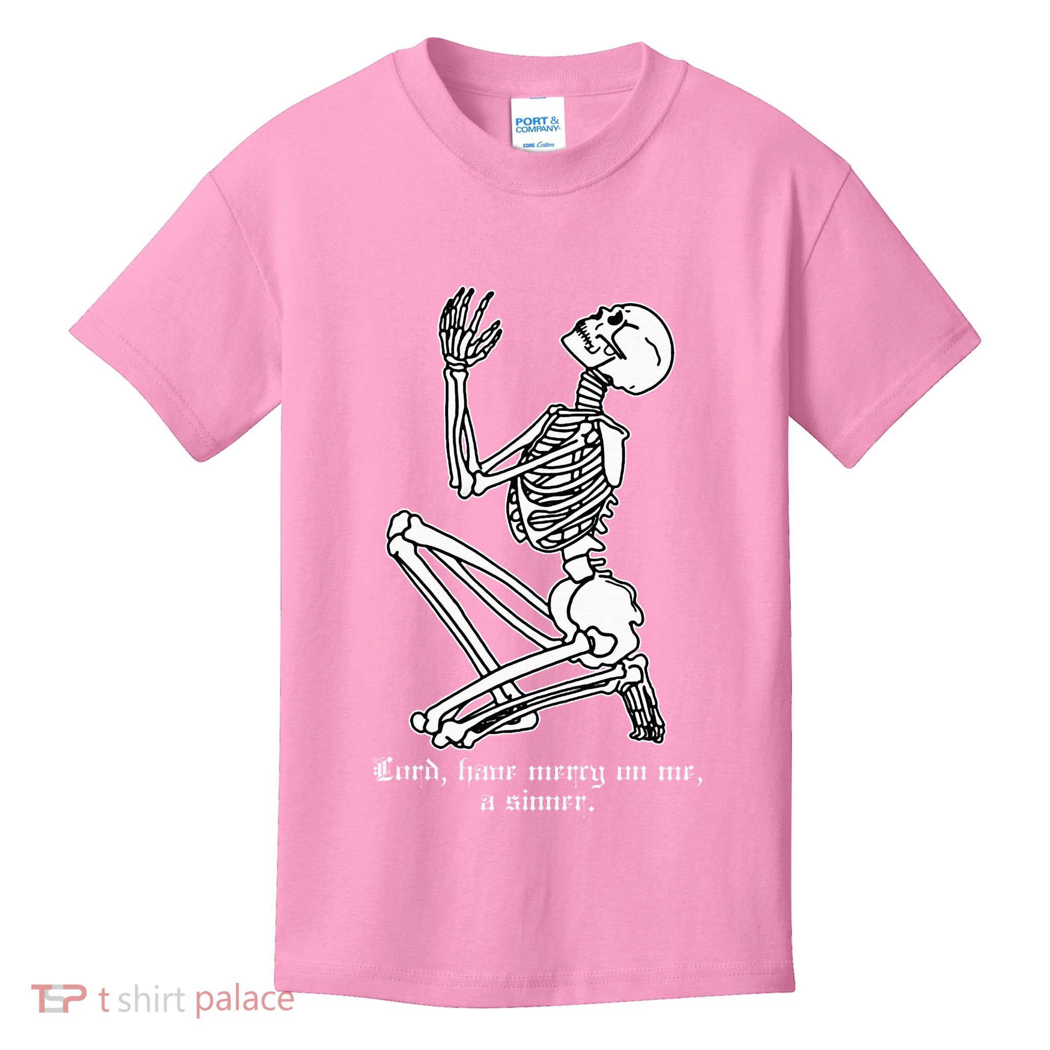 Skeleton Praying X Lord Have Mercy Sinner Gothic Blackwork Kids T-Shirt