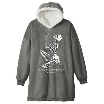 Skeleton Praying X Lord Have Mercy Sinner Gothic Blackwork Hooded Wearable Blanket